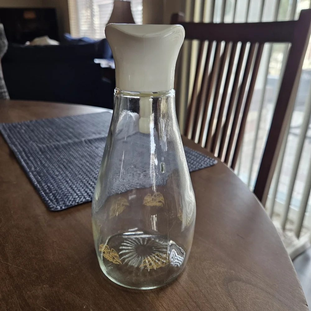 70s Log Cabin Gold Eagle Syrup Pitcher❤️🤍💙